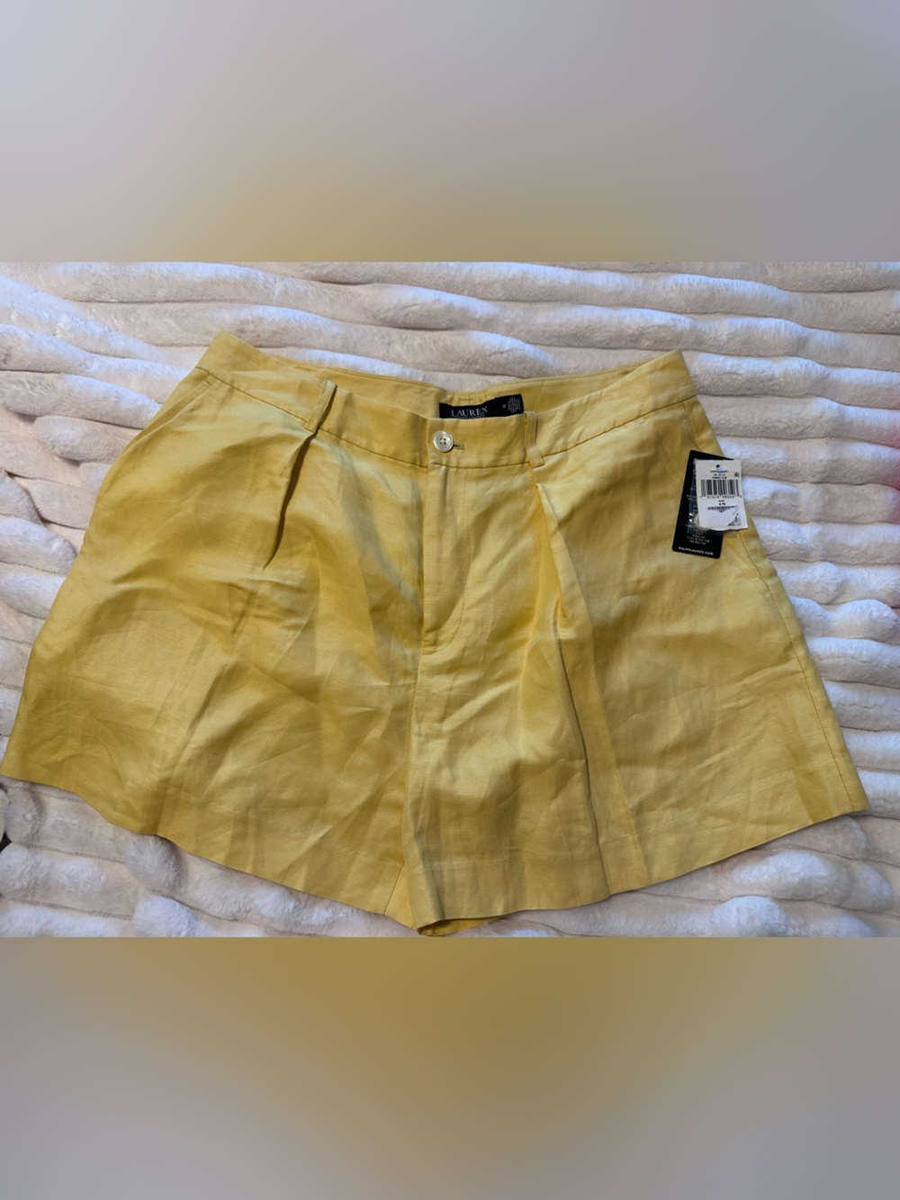 Lauren Ralph Lauren Yellow Linen Blend Pleated High Rise Shorts - 12